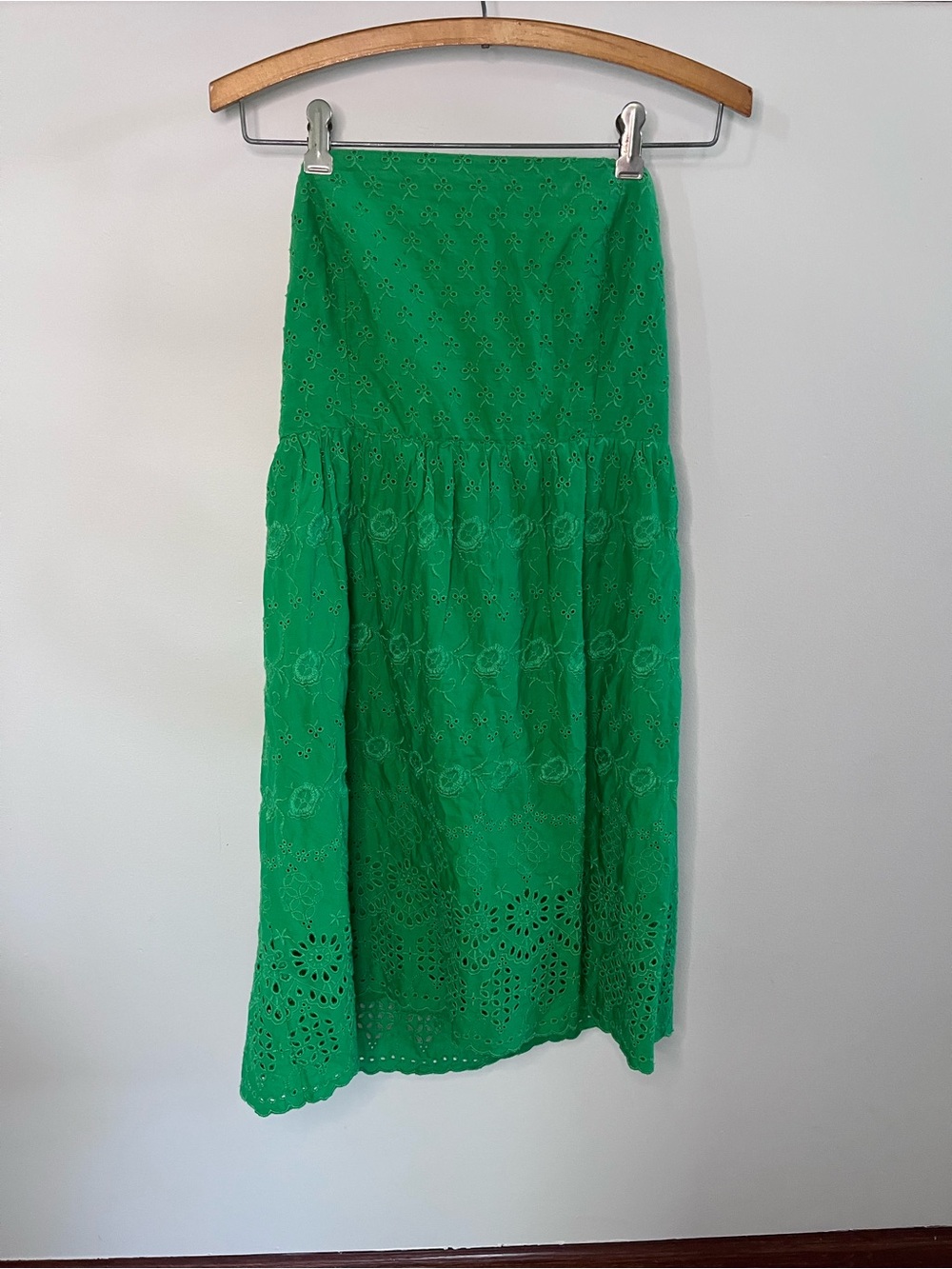 Old Navy Womens Green Eyelet Tube Dress Strapless Cotton Midi Scallop Hem Sz‎ 8